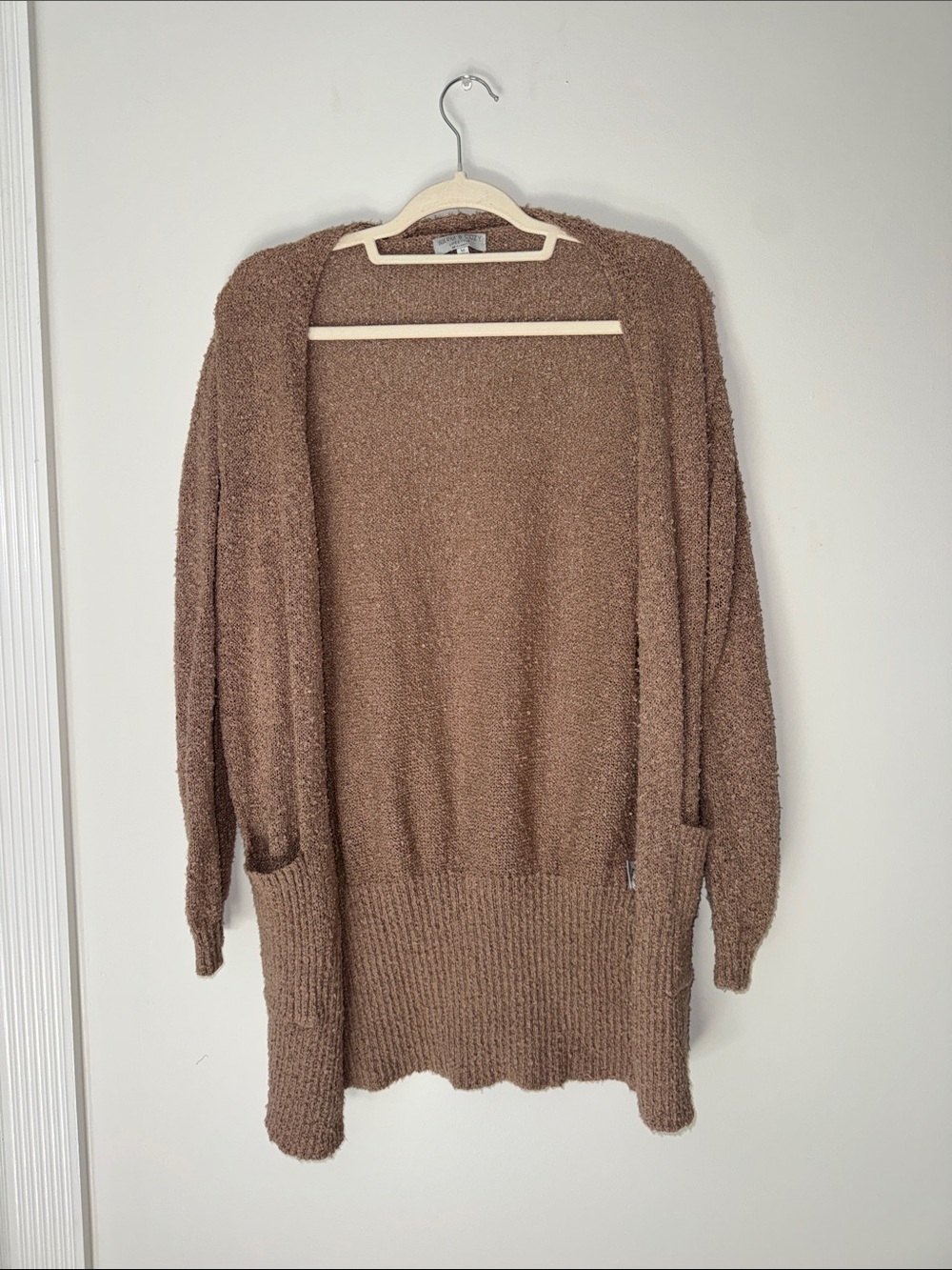 Open-Front Taupe Cozy Knit Cardigan with Pockets